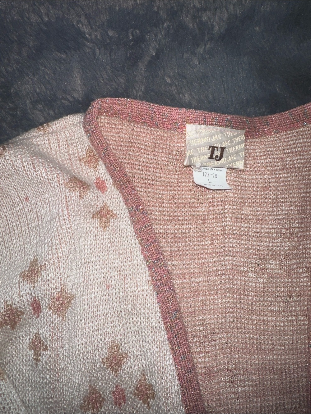 70s/80s Vintage TJ Thermo Jac Knit Cardigan Sweater Metallic Trim - Made in USA - Picture 9 of 9